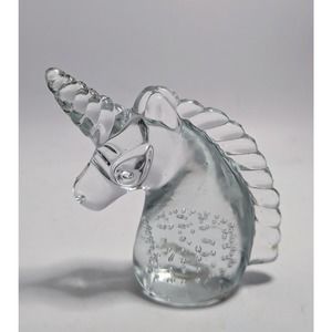 Vintage Glass Art Unicorn Paperweight Bullicante Murano Style Controlled Bubbles